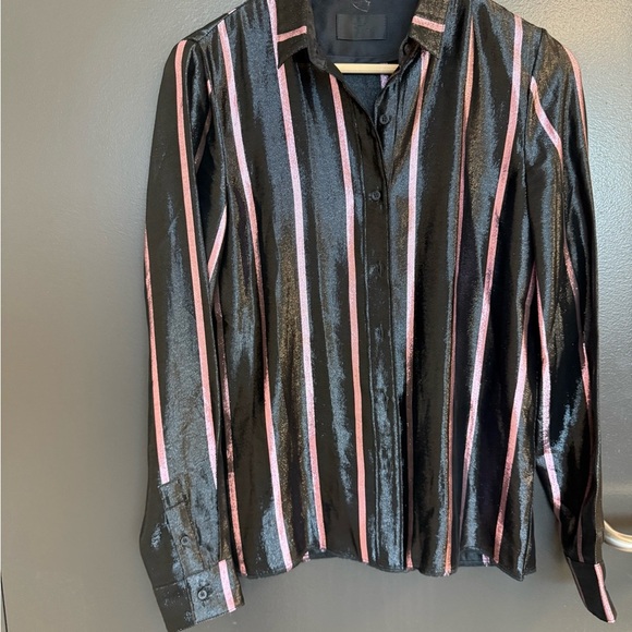 RtA NWOT XS never worn silk blend Shimmering Black Blouse with Pink - Picture 2 of 16
